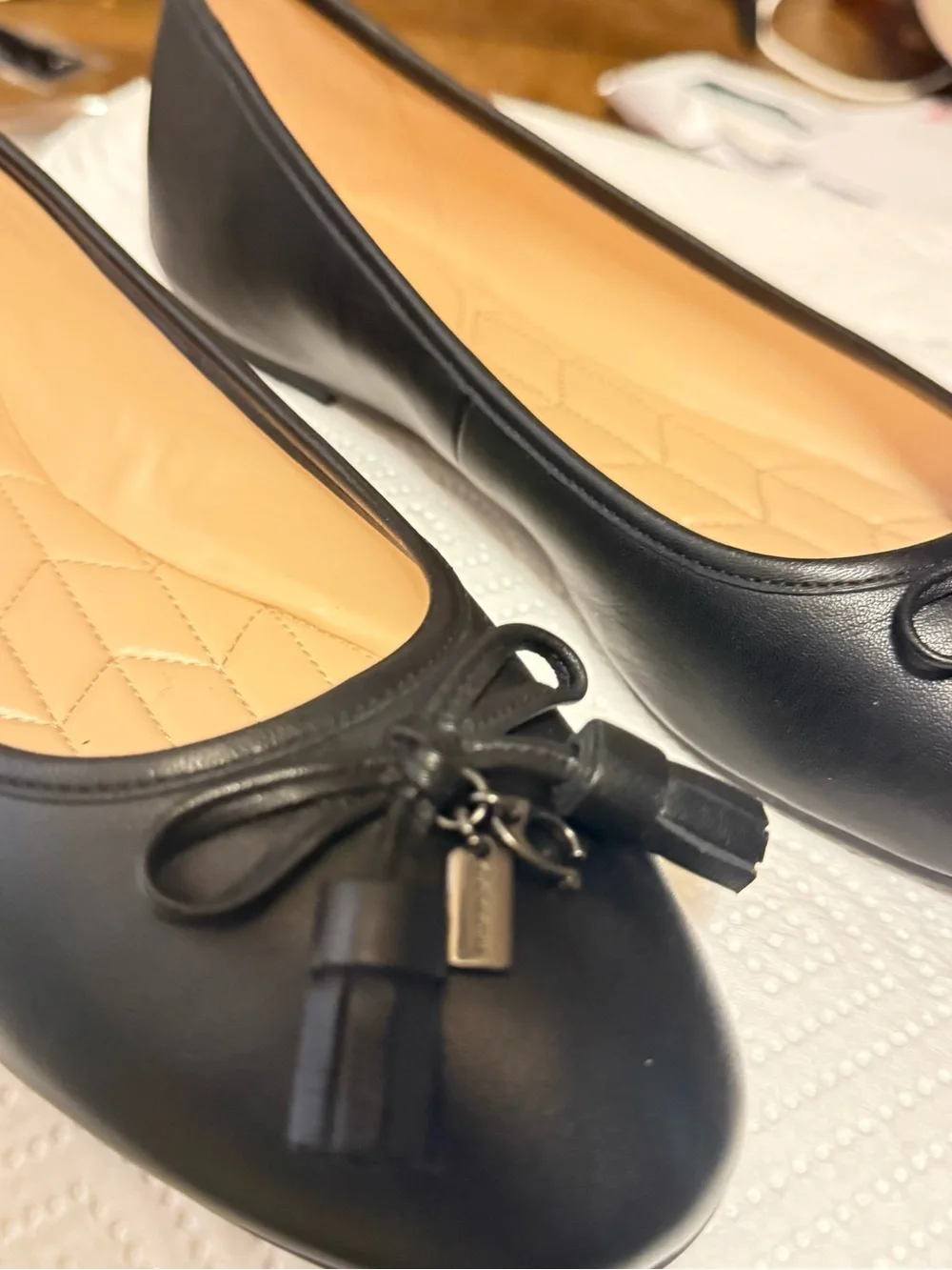 Coach Black Leather Tassel Ballet Flats